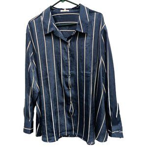 Maurices Womens Shirt Size 4X Blue White Striped Long Sleeve Button Up Preppy